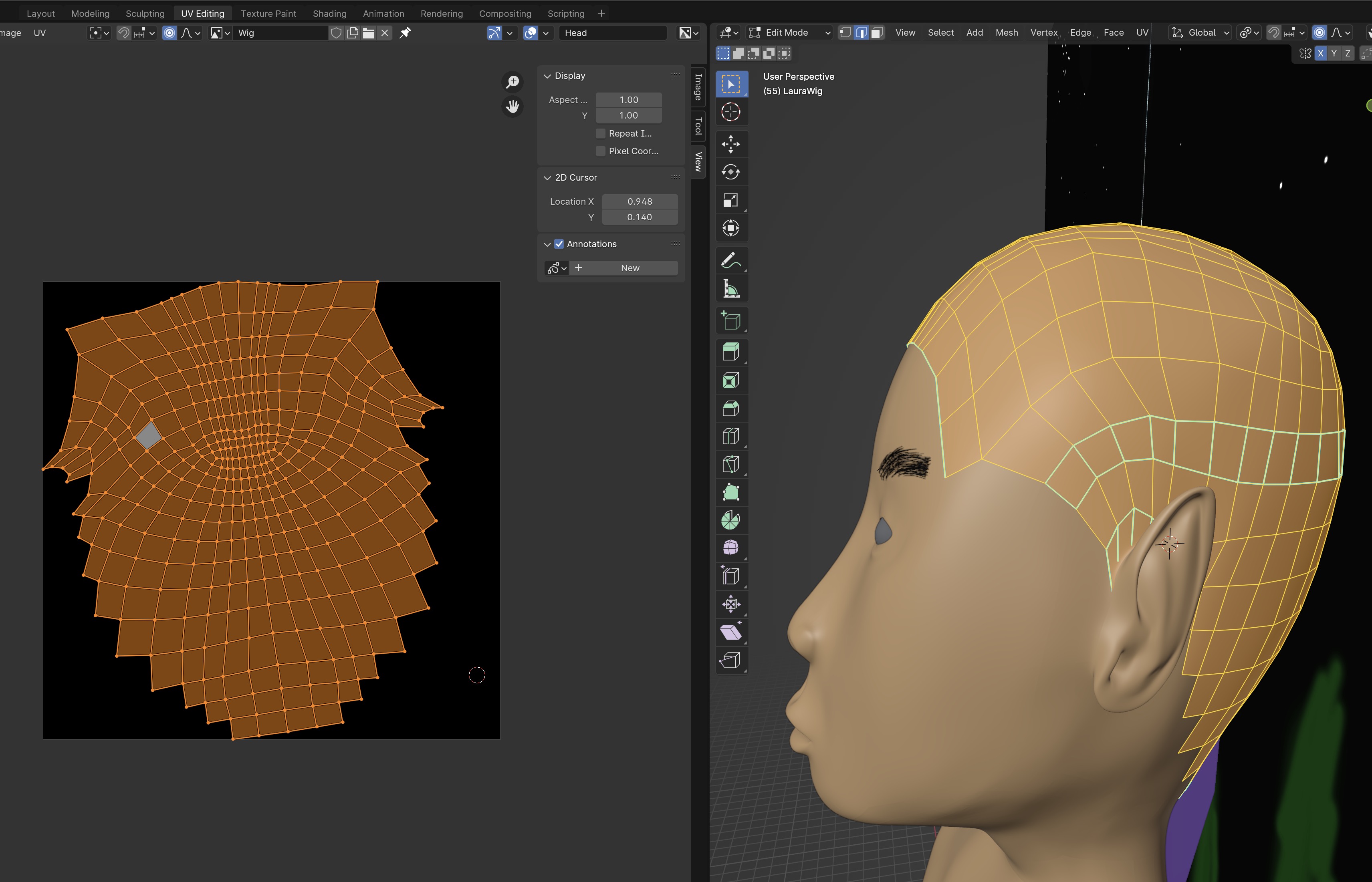 UV map for wig