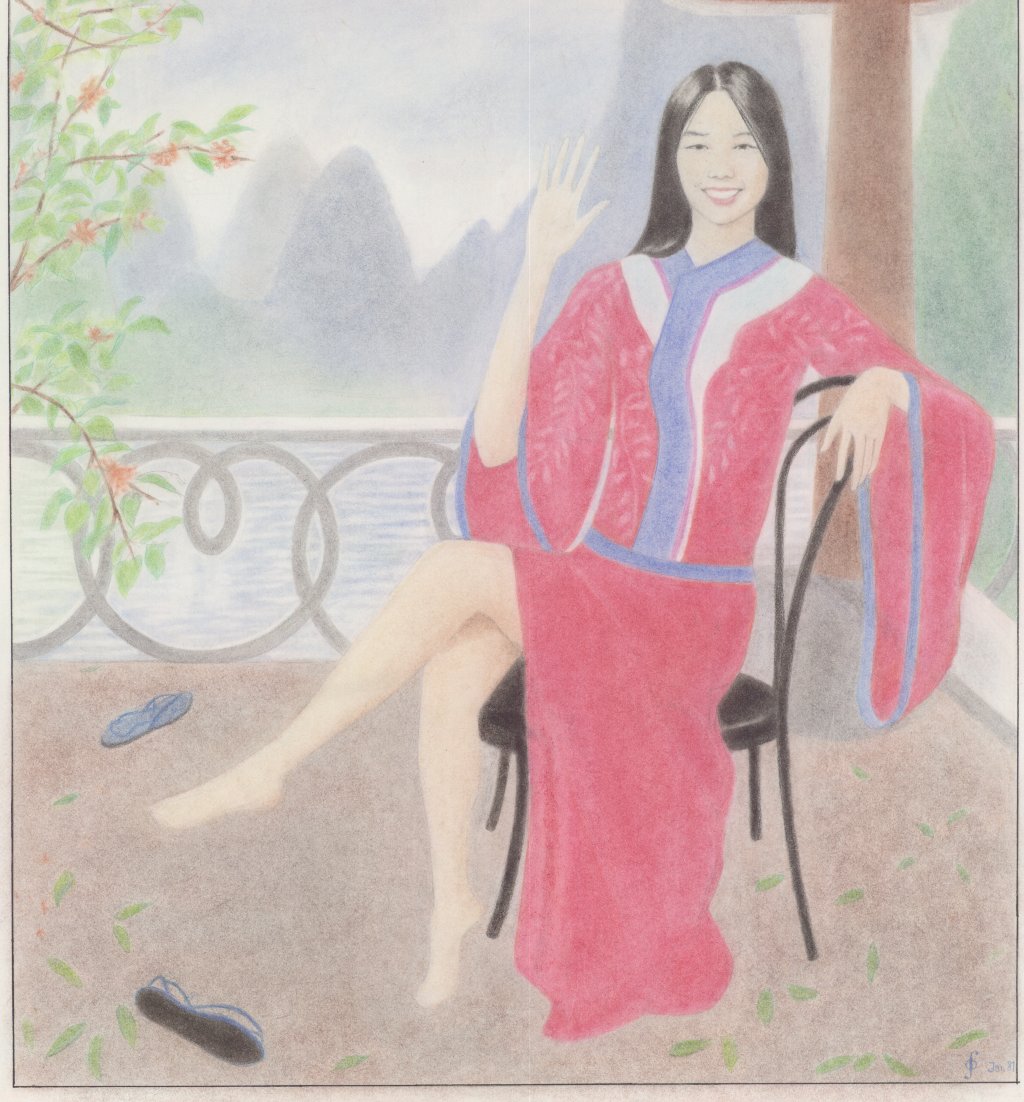 Color pastel drawing of Chinese girl in Kweilin.