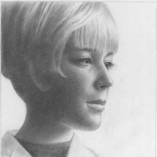 Black and white pastel drawing of girl.