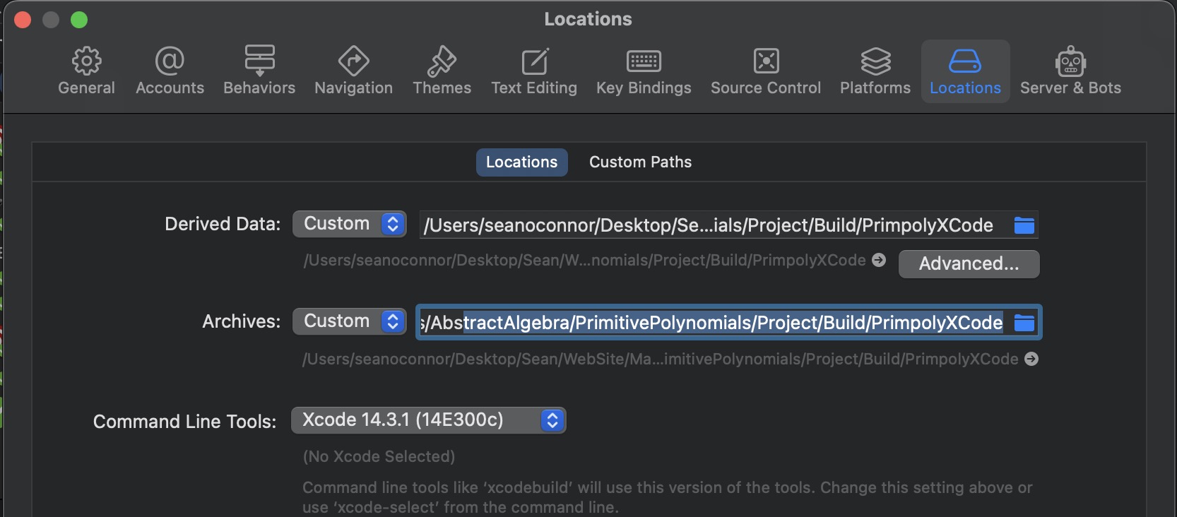 XCode file locations